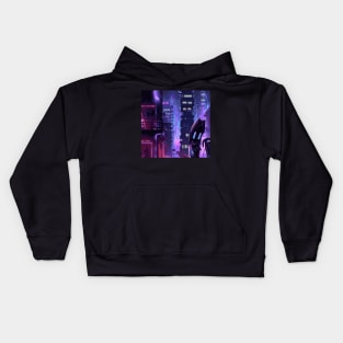 City art with skyscrapers and neon-lit streets Kids Hoodie